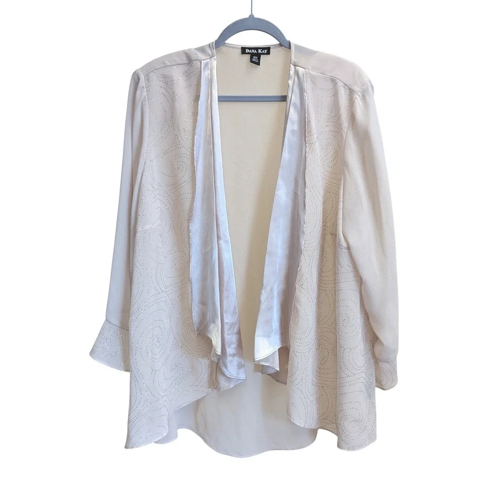 Dana Kay Open Jacket Blazer 18W Ivory Embellished‎ Wedding Guest Mother Of Bride